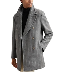 Reiss Bergamo Chalk Stripe Double Breasted Wool Peacoat