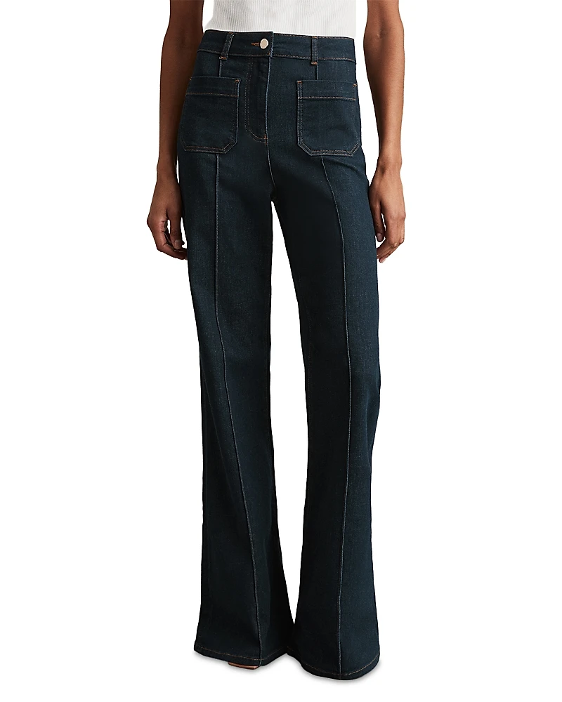Reiss Petites Sakura Patch Pocket High Rise Flare Jeans