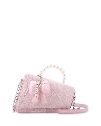 Omg Accessories Girls' Bow Lace Pearl Angled Crossbody Bag