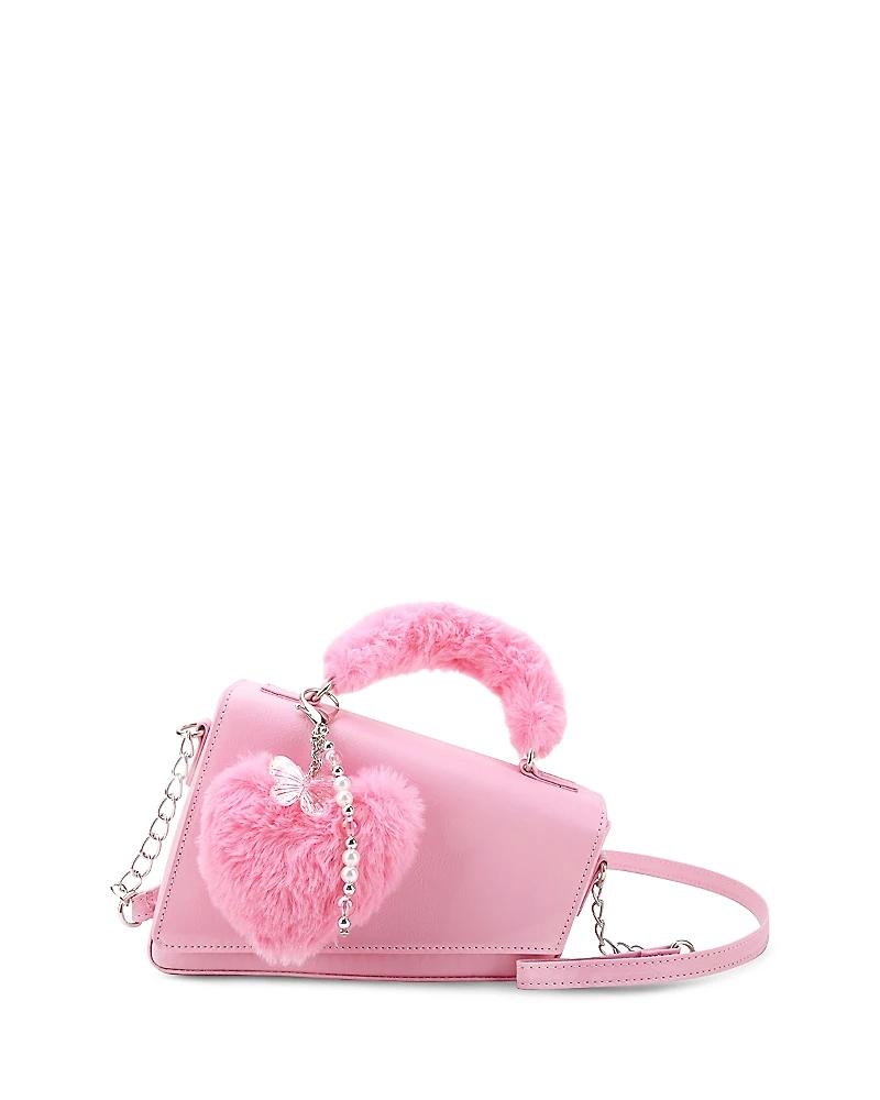 Omg Accessories Angled Flap Crossbody With Faux Fur Charm