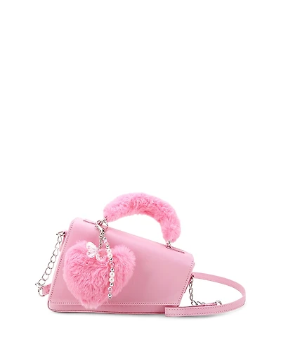 Omg Accessories Angled Flap Crossbody With Faux Fur Charm