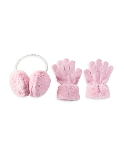 Omg Accessories Girls' Pearl Faux Fur Earmuffs & Gloves Set