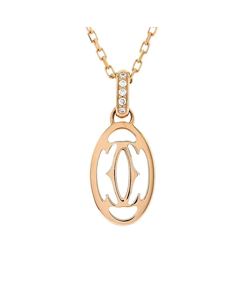 Pre-Owned Cartier Logo Double C Pendant Necklace 18K Rose Gold with Diamonds, 16 - 14.75"