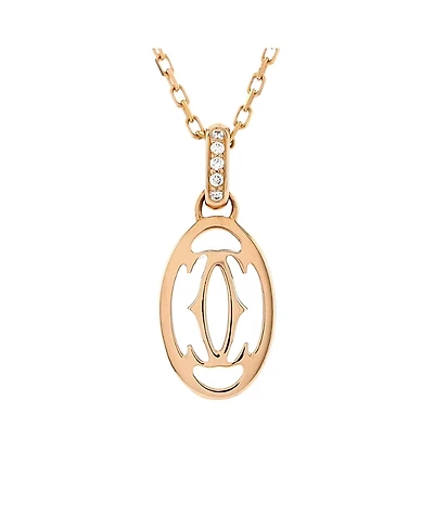 Pre-Owned Cartier Logo Double C Pendant Necklace 18K Rose Gold with Diamonds, 16 - 14.75"