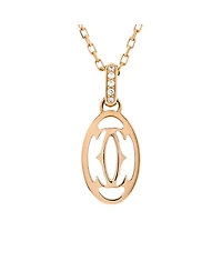 Pre-Owned Cartier Logo Double C Pendant Necklace 18K Rose Gold with Diamonds, 16 - 14.75"