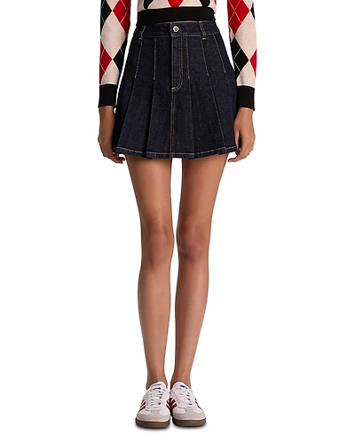 Alice and Olivia Suzie Pleated Denim Miniskirt