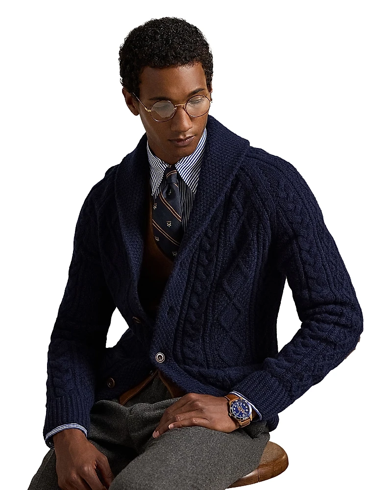 Polo Ralph Lauren Suede Patch Wool Alpaca Cardigan