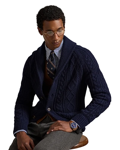 Polo Ralph Lauren Suede Patch Wool Alpaca Cardigan