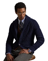 Polo Ralph Lauren Suede Patch Wool Alpaca Cardigan