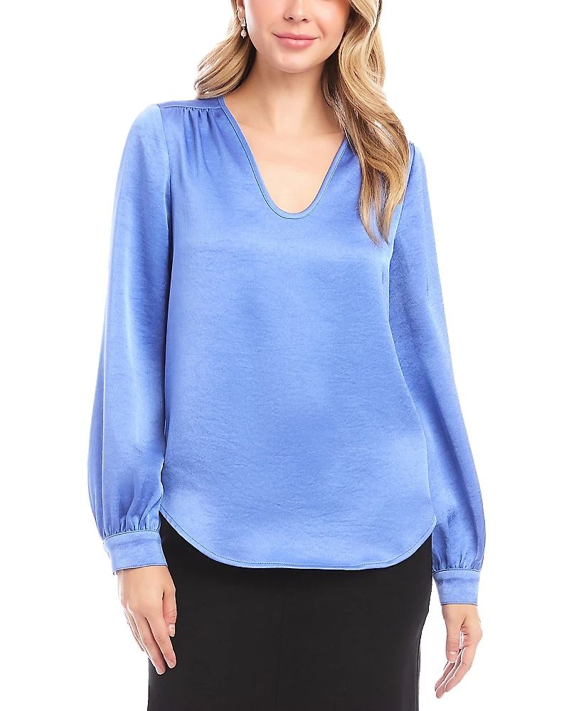 Karen Kane Satin Shirred Blouse