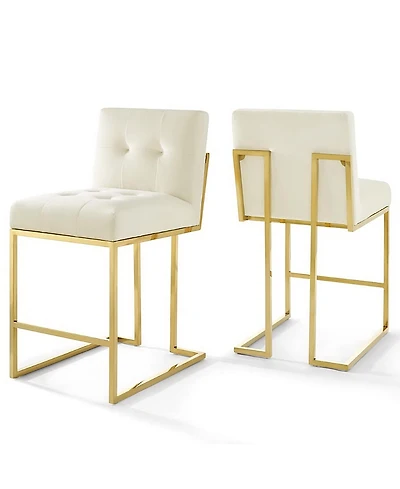 Modway Privy Gold Stainless Steel Performance Velvet Counter Stool, Set of 2