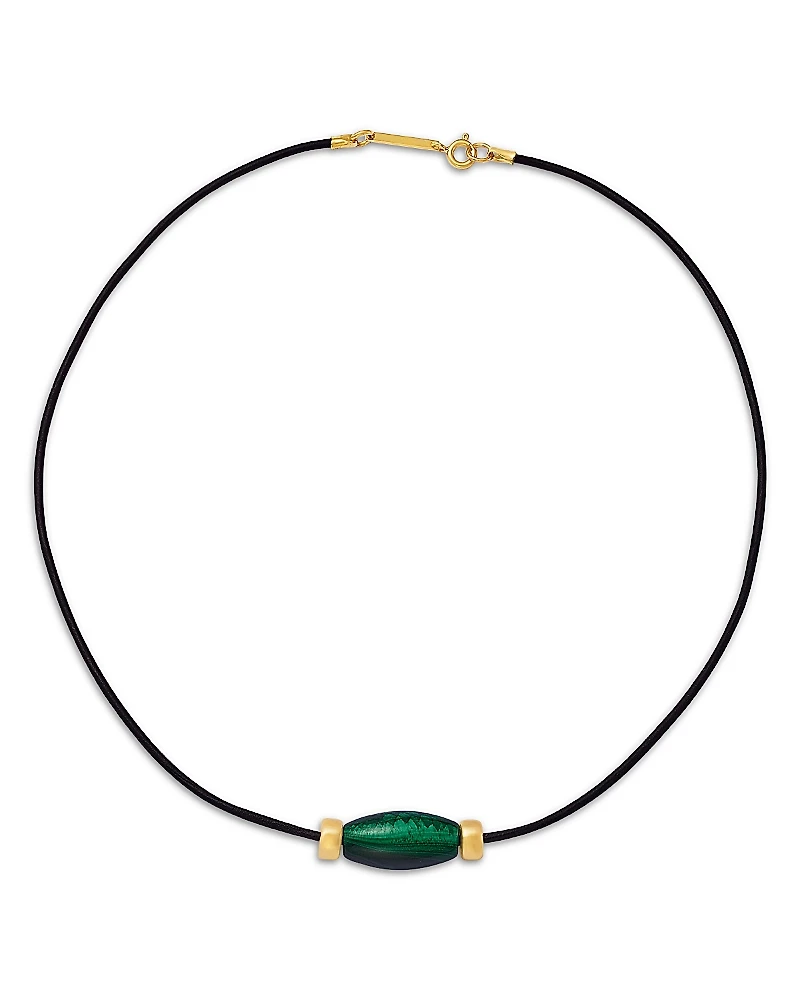 Zoe Chicco 14K Yellow Gold Malachite Black Leather Cord Collar Necklace, 16