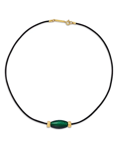 Zoe Chicco 14K Yellow Gold Malachite Black Leather Cord Collar Necklace, 16