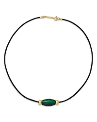 Zoe Chicco 14K Yellow Gold Malachite Black Leather Cord Collar Necklace, 16
