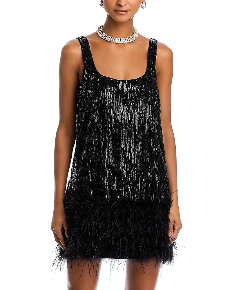 Aqua x Salvo Rizza Ostrich Feather Sequin Mini Dress - Exclusive