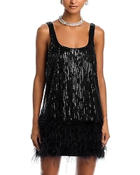 Aqua x Salvo Rizza Ostrich Feather Sequin Mini Dress - Exclusive