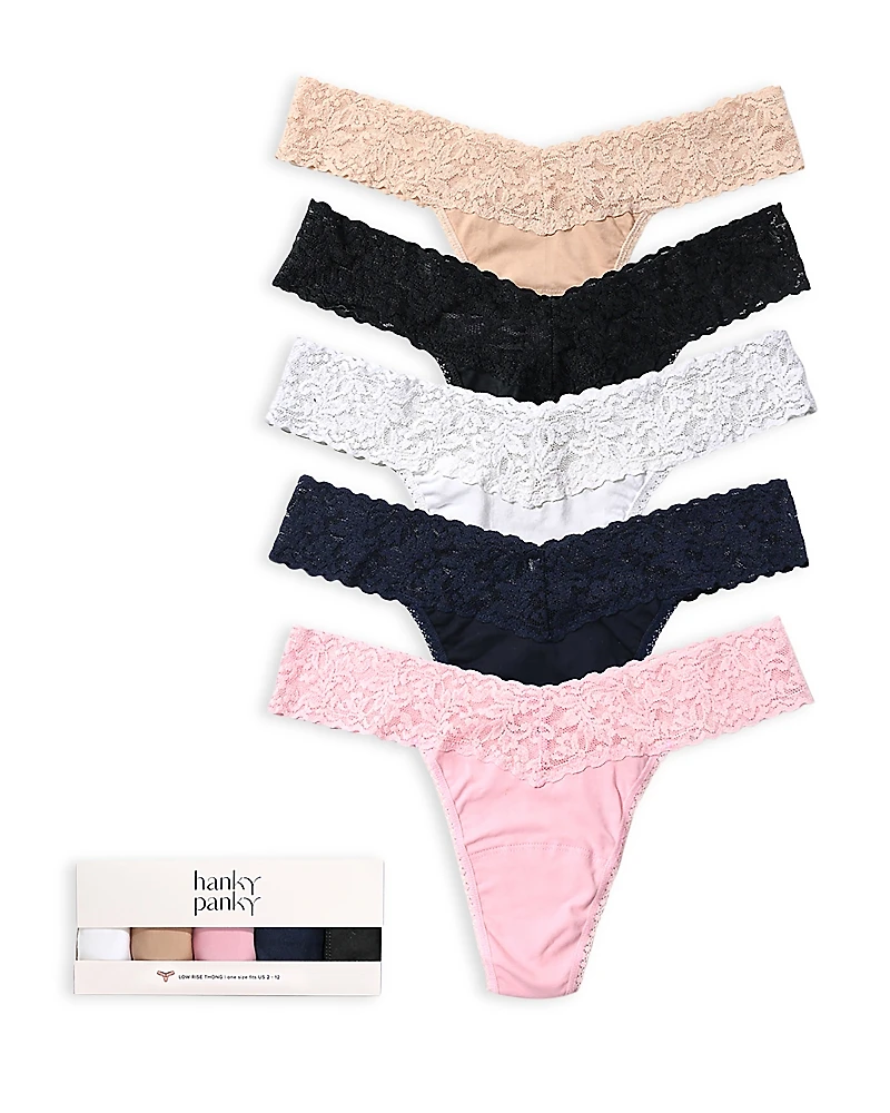 Hanky Panky Cotton Low Rise Thongs, Set of 5