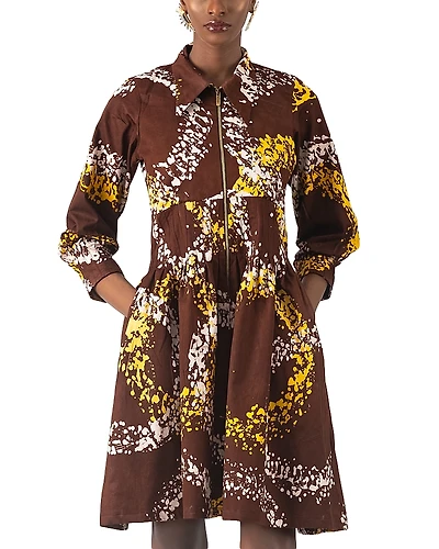 Busayo Kolawole Printed Zip Front Elbow Sleeve Dress