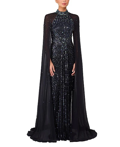 Jenny Packham Thea Embellished Cape Maxi Dress