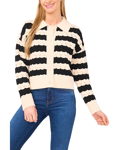 CeCe Wide Collar Striped Cardigan