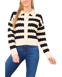 CeCe Wide Collar Striped Cardigan