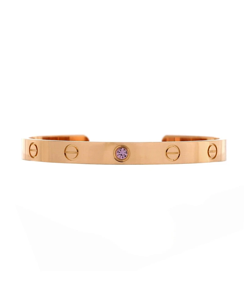 Pre-Owned Cartier Love Cuff Bracelet 18K Rose Gold with Pink Sapphire