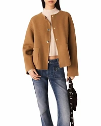 Maje Double-Faced Coat with Leather Collar