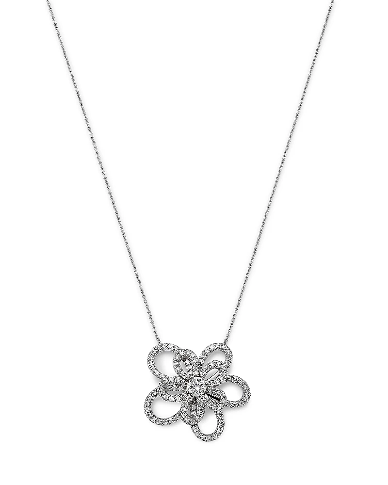 Bloomingdale's Fine Collection Diamond Micropave Flower Pendant Necklace