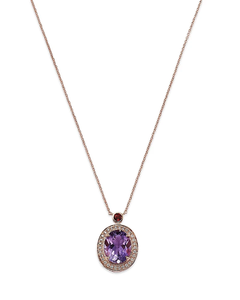 Bloomingdale's Fine Collection Amethyst, Garnet & Diamond Halo Pendant Necklace