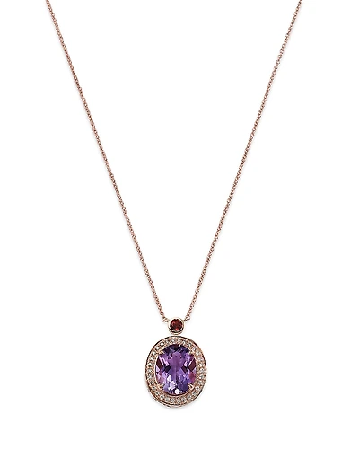 Bloomingdale's Fine Collection Amethyst, Garnet & Diamond Halo Pendant Necklace