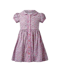 Rachel Riley Girls' Purple Floral Button Front Dress - Little Kid, Big Kid
