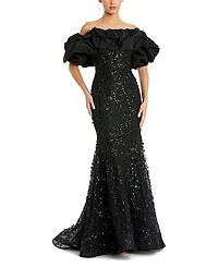 Mac Duggal Beaded Applique Off the Shoulder Mermaid Gown