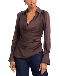 Simkhai Symone Satin Long Sleeve Cowlneck Top