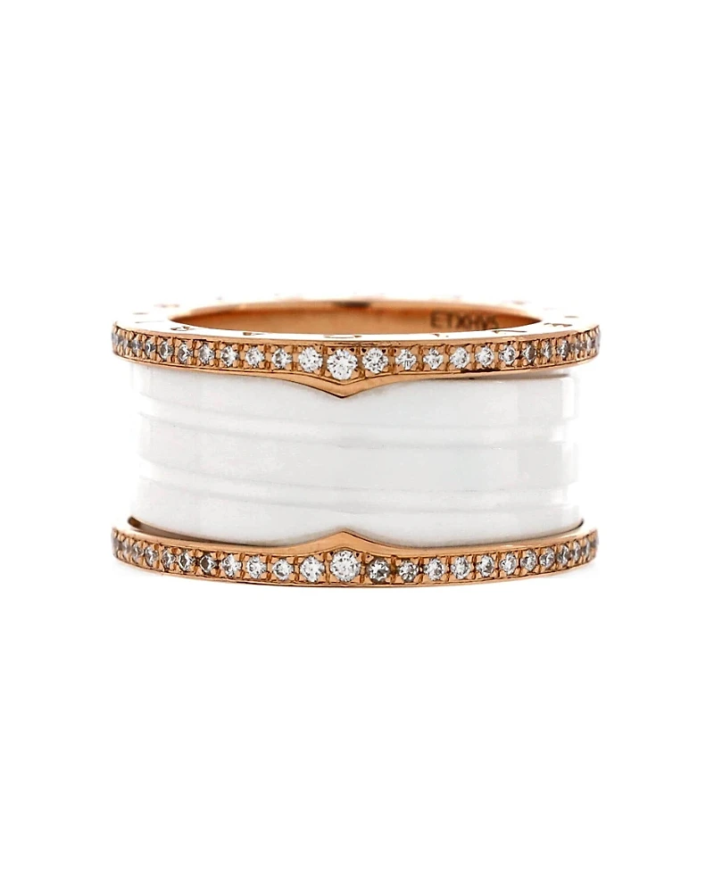 Pre-Owned Bvlgari B. Zero1 Three Band Ring 18K Rose Gold and Ceramic with Diamonds