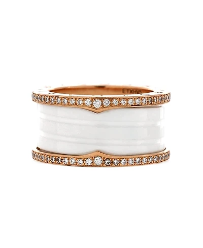 Pre-Owned Bvlgari B. Zero1 Three Band Ring 18K Rose Gold and Ceramic with Diamonds