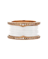 Pre-Owned Bvlgari B. Zero1 Three Band Ring 18K Rose Gold and Ceramic with Diamonds