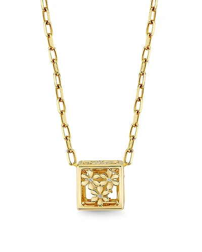 Sydney Evan Diamond Pave Flower Open Dice Pendant Necklace