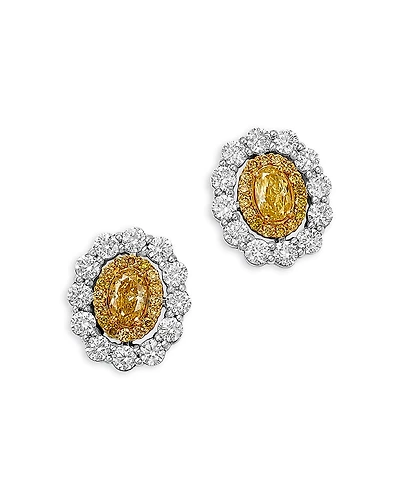 Bloomingdale's Fine Collection White & Yellow Diamond Halo Stud Earrings