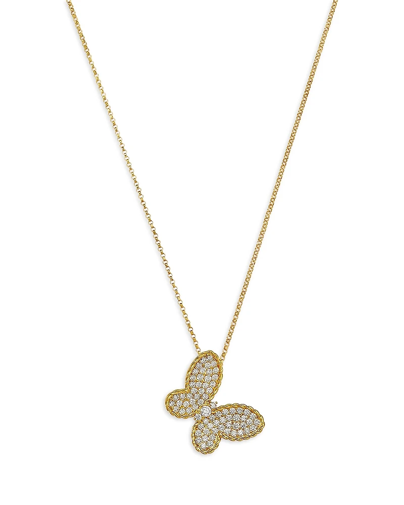 Roberto Coin 18K Yellow Gold Jasmine Diamond Pave Butterfly Pendant Necklace, 16-18