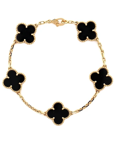 Pre-Owned Van Cleef & Arpels Vintage Alhambra 5 Motifs Bracelet 18K Gold and Onyx