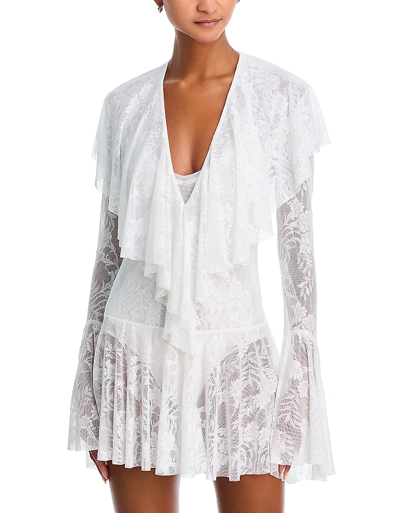 Norma Kamali Ruffle Mini Swim Cover-Up Dress