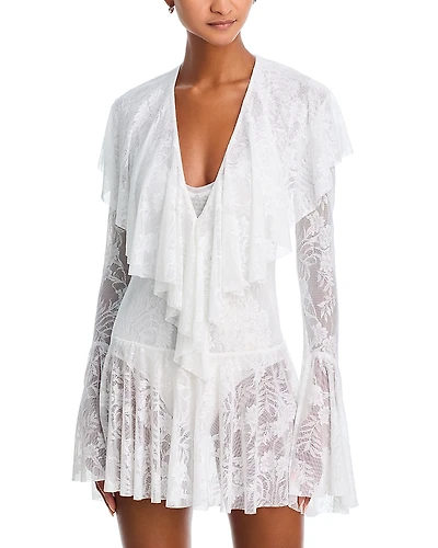 Norma Kamali Ruffle Mini Swim Cover-Up Dress
