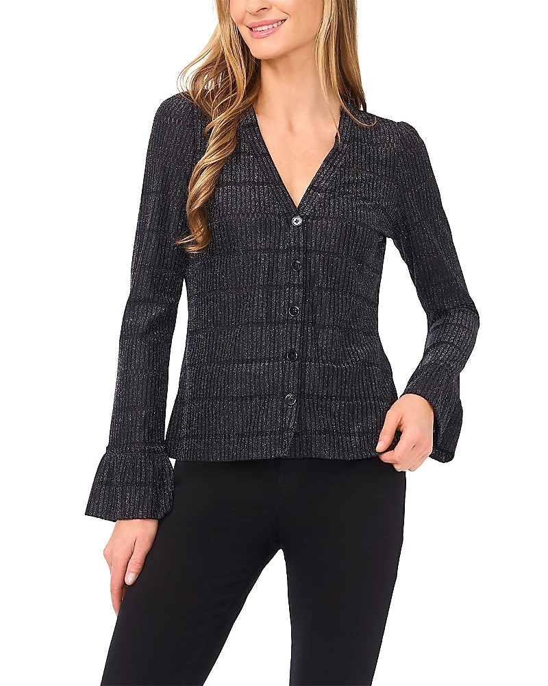 CeCe V Neck Long Sleeve Cardigan Sweater