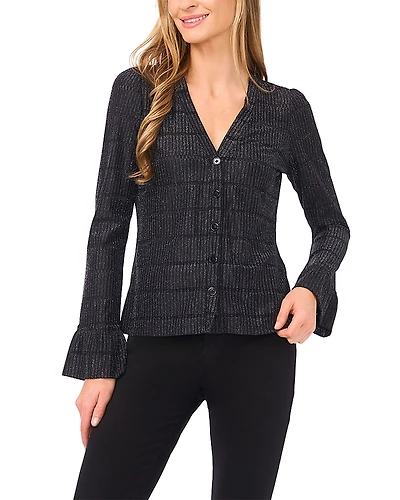 CeCe V Neck Long Sleeve Cardigan Sweater