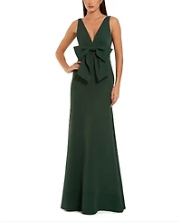 Mac Duggal Crepe Sleeveless V Neck Column Dress with Bow