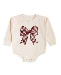 Sweet Wink Girls' Christmas Plaid Bow Patch Long Sleeve Romper - Baby