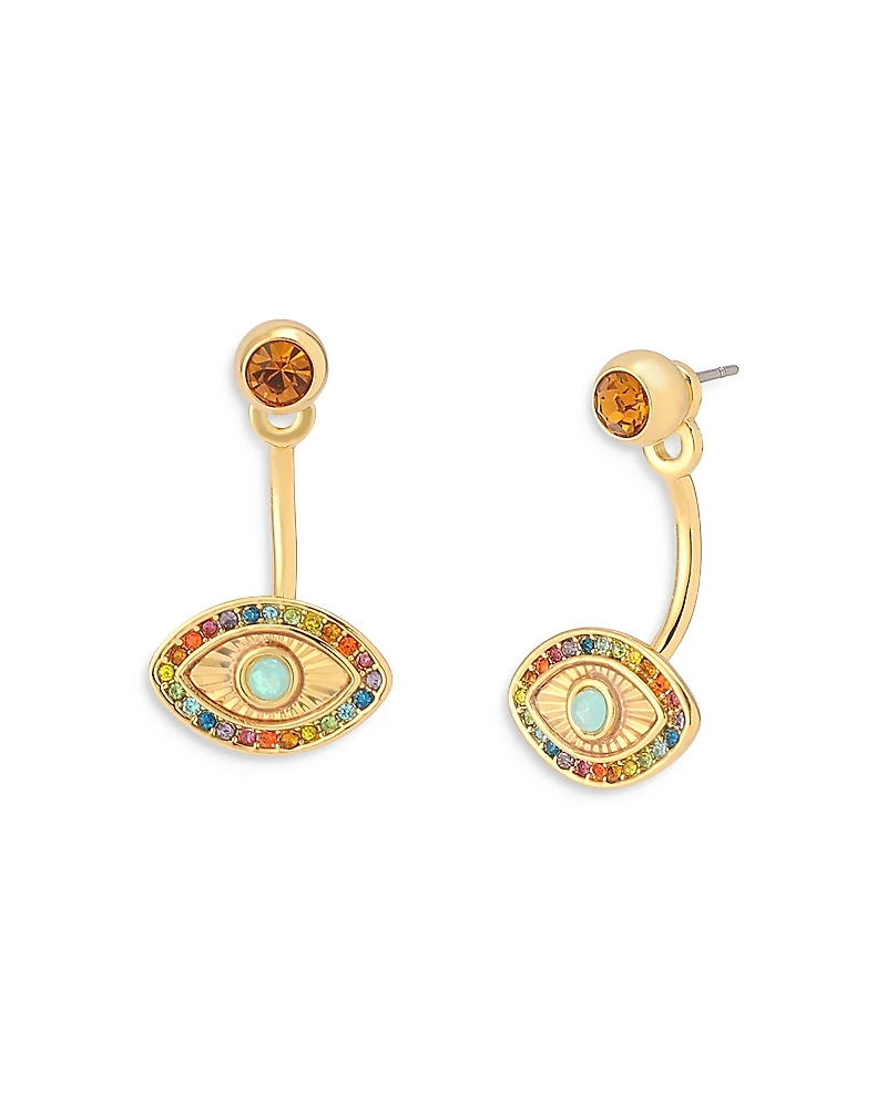 Kurt Geiger London Signature Rainbow Evil Eye Barbell Front To Back Earrings