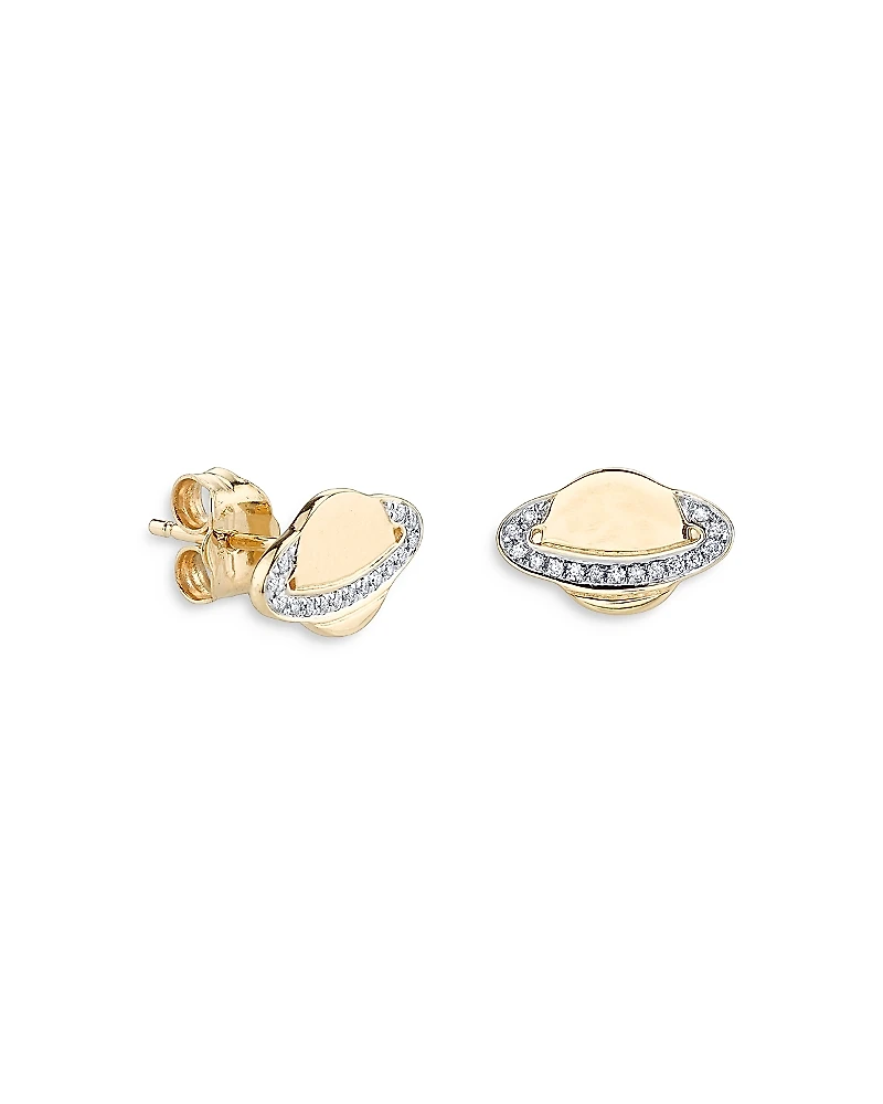 Sydney Evan 14K White & Yellow Gold Diamond Saturn Stud Earrings