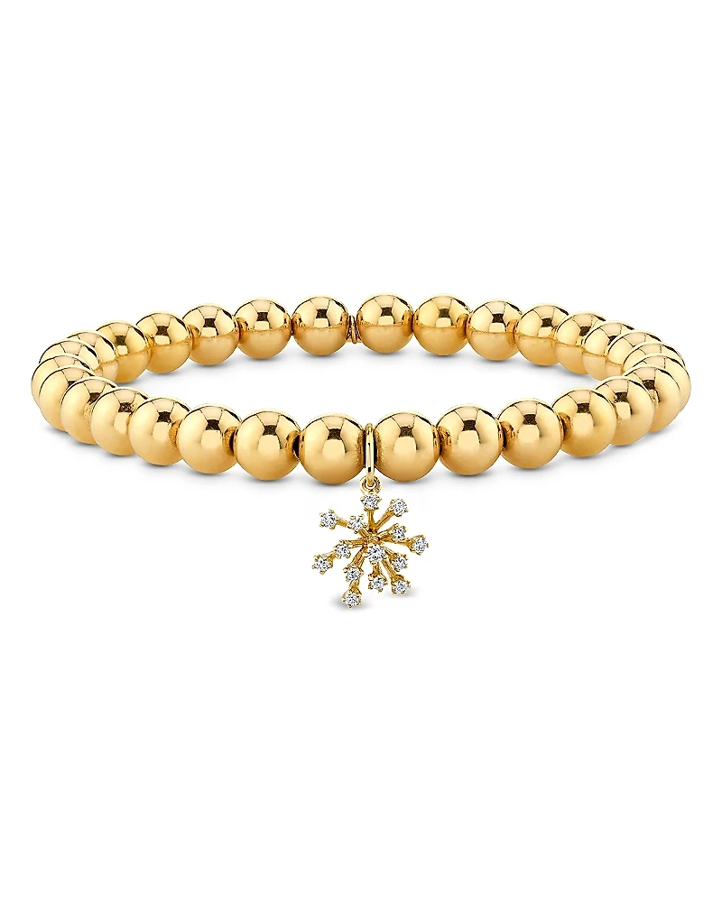 Sydney Evan 14K Yellow Gold Diamond Flower Cluster Beaded Bracelet