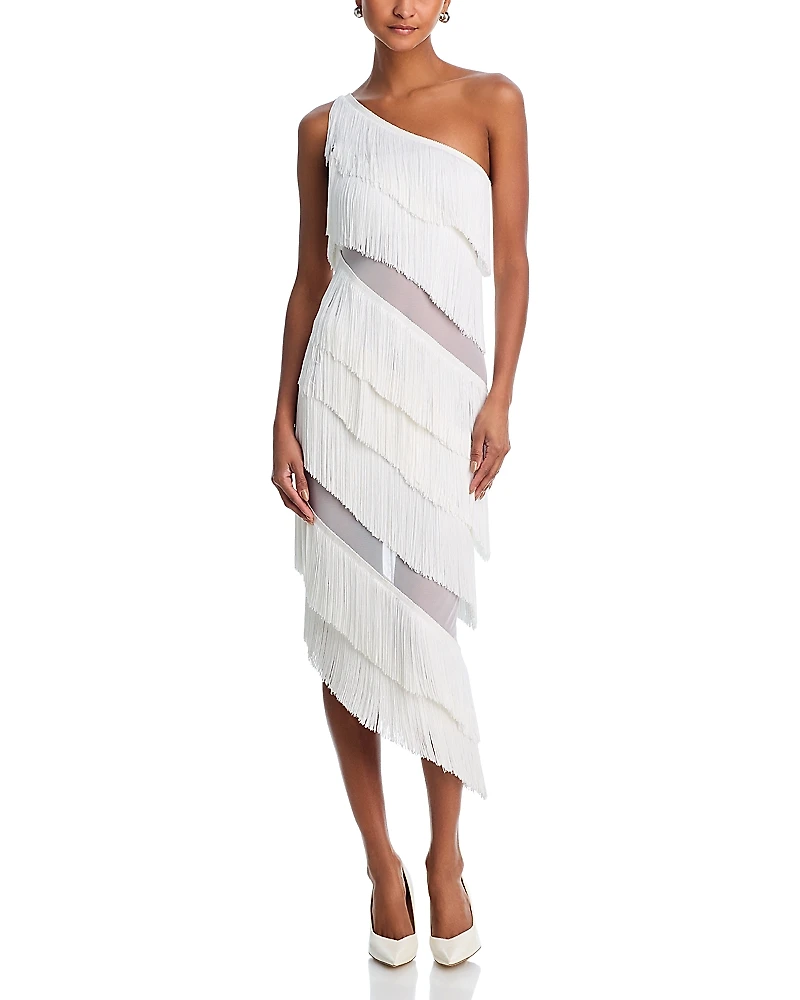 Norma Kamali Spliced One Shoulder Mid Calf Dress